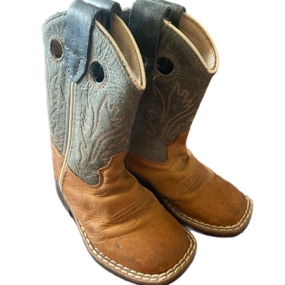 Brown and Gray Western Boots with Square Toe